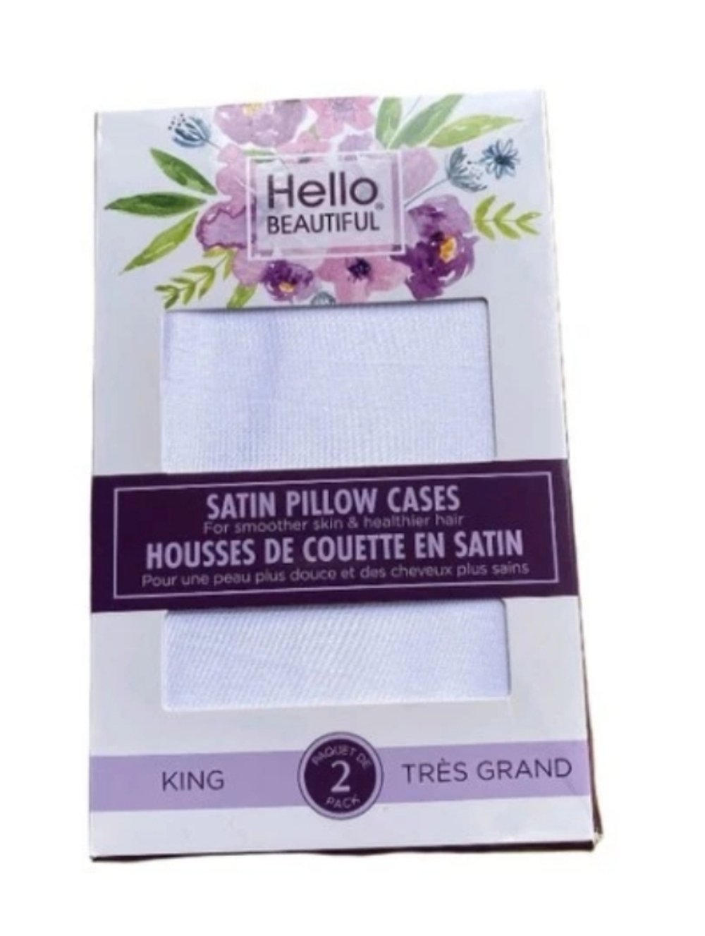 Hello Beautiful White Set Of 2 Standard Queen Satin Pillowcases Brand New